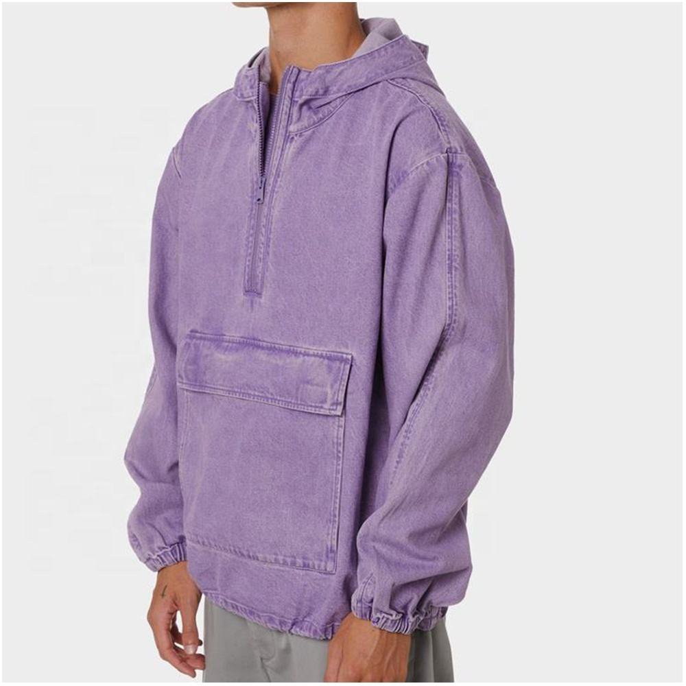High Quality Customized Weight Wholesale Men's Oversized Street Denim Acid Vintage Washed Hoodie