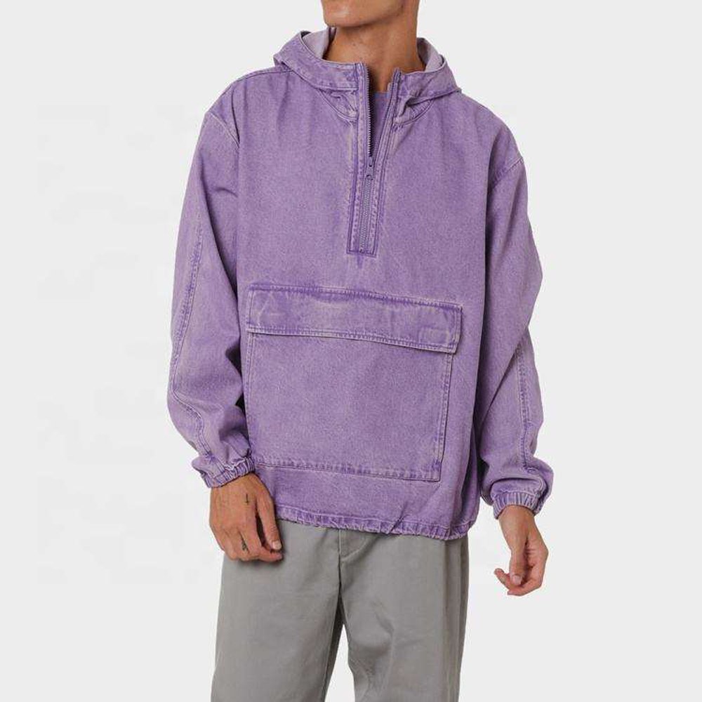 High Quality Customized Weight Wholesale Men's Oversized Street Denim Acid Vintage Washed Hoodie