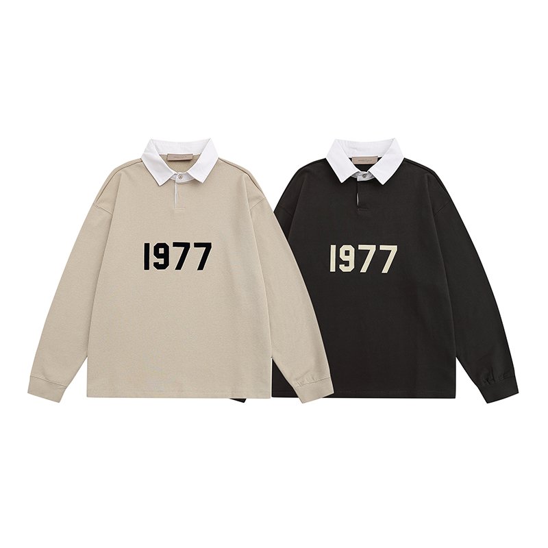 hoodie men polo shirt long sleeve 1977 flocking printing High quality Ess High street T-shirt sportswear clothes