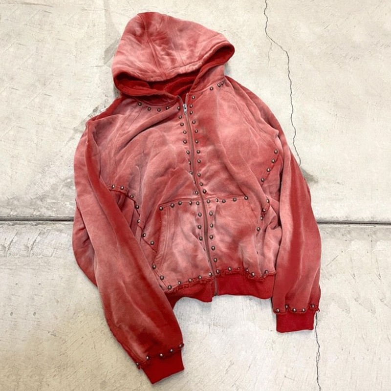 New Designs Heavyweight Rhinestone Zip Up Acid Washed Hoodies Men 500gsm French Terry Casual Sweatshirts