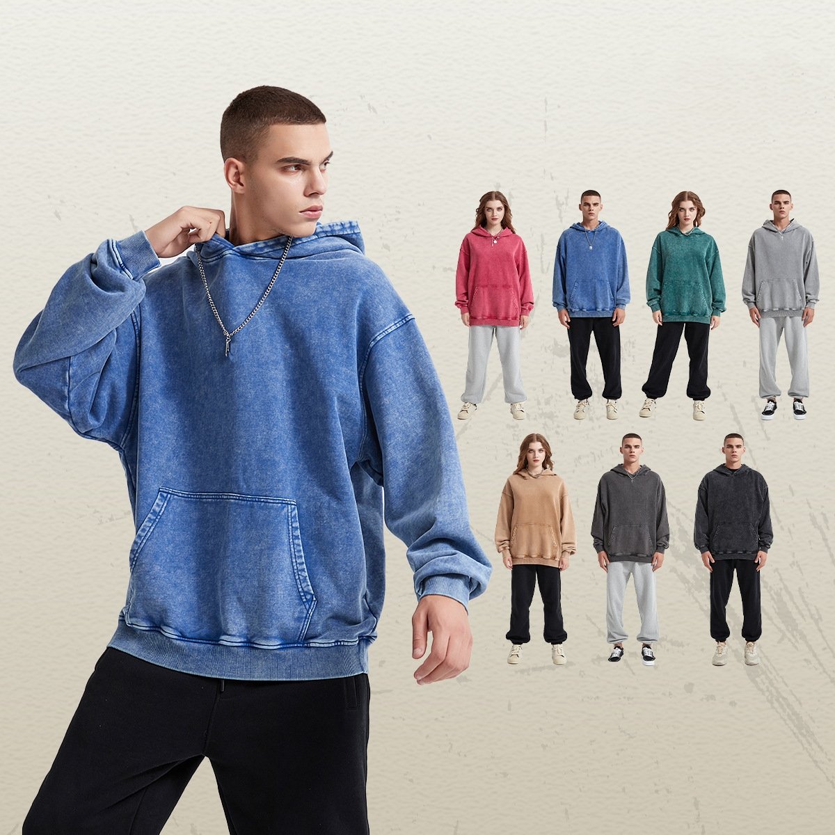 Fashion 6Colors 420 Grams Custom Print Heavyweight Men's Hoodies High Quality Men Oversized Vintage Acid Washed Plus Size Hoodie