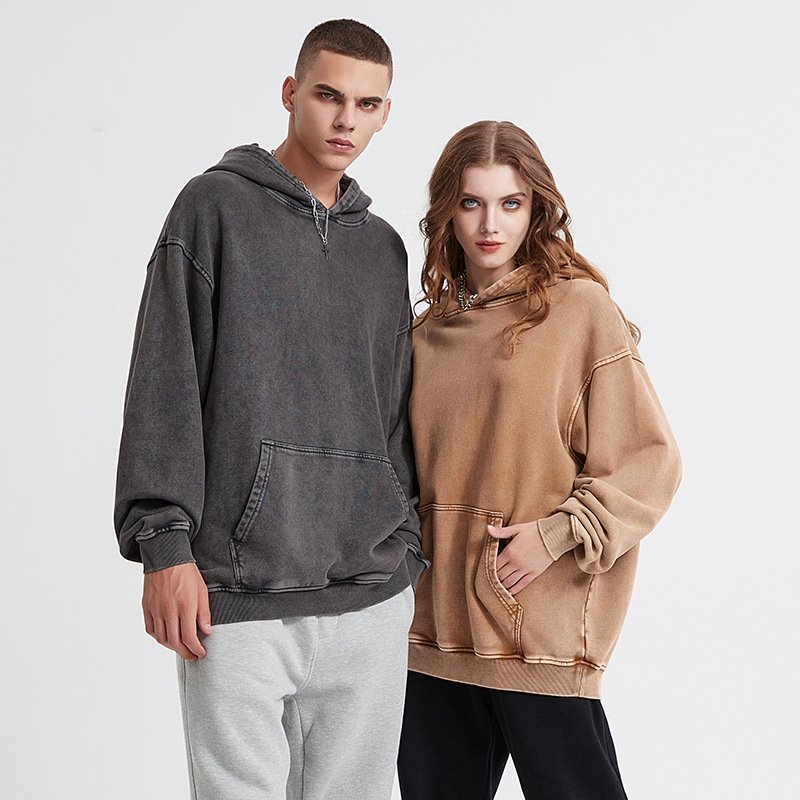 Fashion 6Colors 420 Grams Custom Print Heavyweight Men's Hoodies High Quality Men Oversized Vintage Acid Washed Plus Size Hoodie