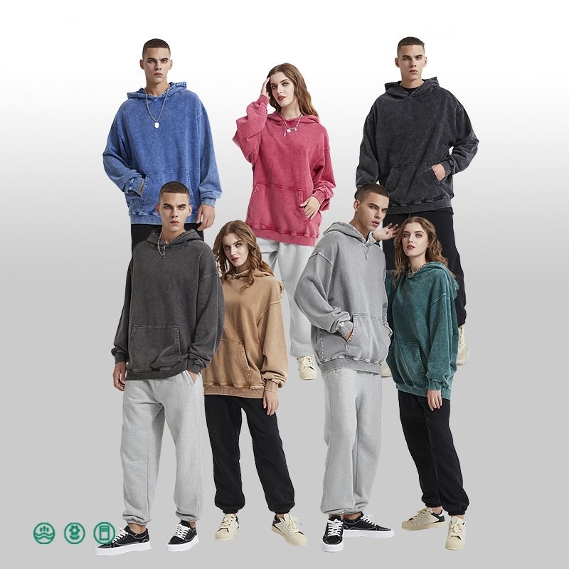 Fashion 6Colors 420 Grams Custom Print Heavyweight Men's Hoodies High Quality Men Oversized Vintage Acid Washed Plus Size Hoodie