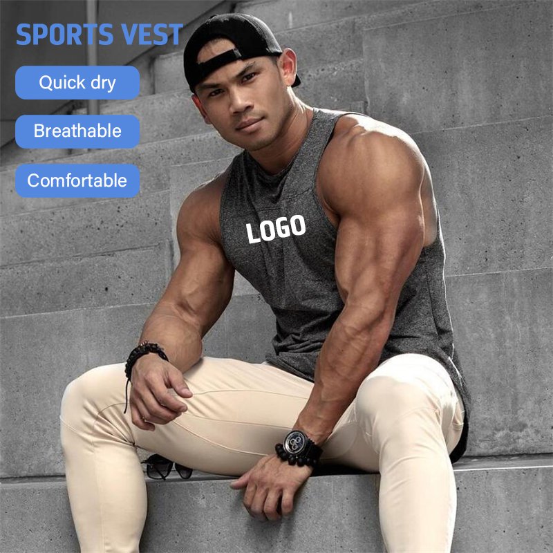 Wholesale Men's Fitness Vest Quick Dry High Quality Stretch Training Sleeveless Vest T-Shirt Top