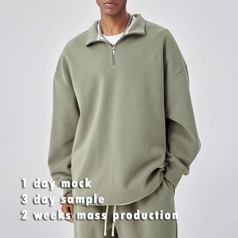 2024 hot sale men's 1/4 zip hoodie sweatshirt pullover streetwear hoodie 100% cotton heavy weight hoodie for men