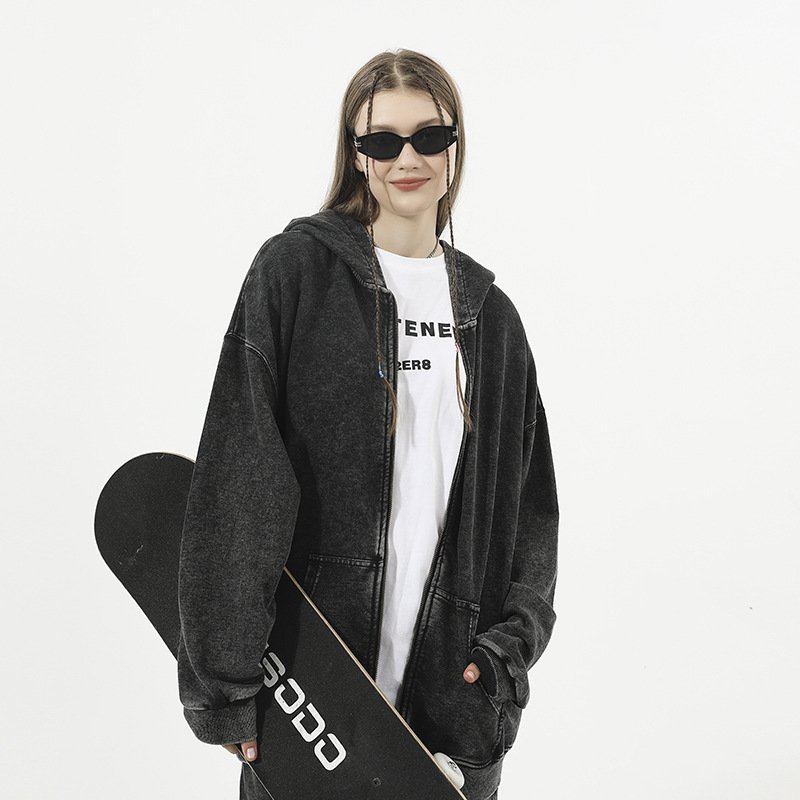 Hot Sale Men's Hoodies Sweatshirts Heavyweight 420g Vintage Clothing Manufacturer Zipper Acid Wash Fleece Oversized Hoodie