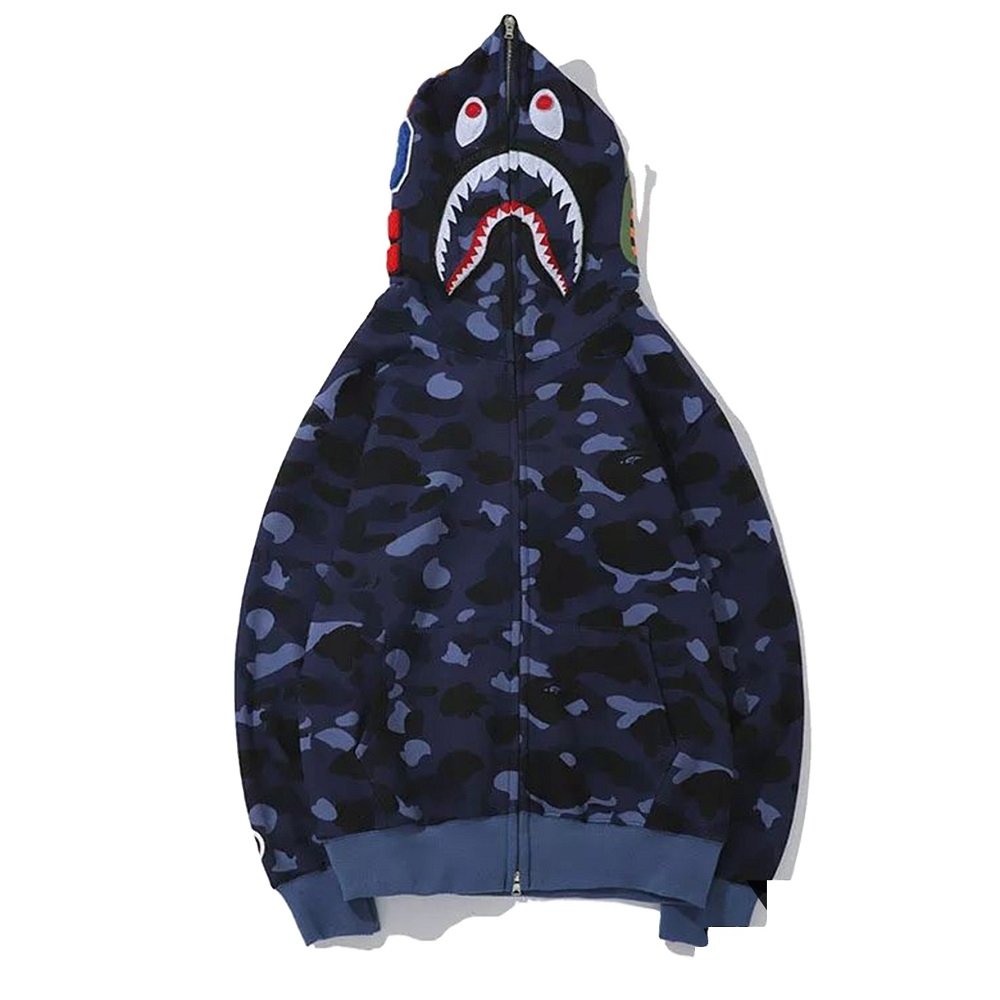 Wholesale Men's New Custom Shark Hoodies Embroidered Camouflage full zipPrinted Cotton hoodies Factory Made Hoodie