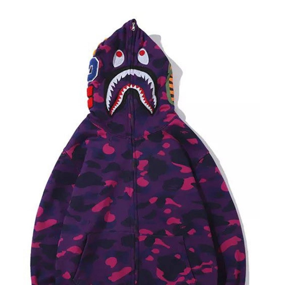 Wholesale Men's New Custom Shark Hoodies Embroidered Camouflage full zipPrinted Cotton hoodies Factory Made Hoodie