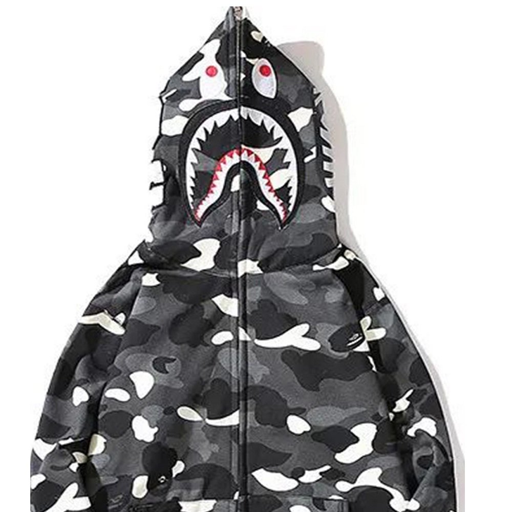 Wholesale Men's New Custom Shark Hoodies Embroidered Camouflage full zipPrinted Cotton hoodies Factory Made Hoodie