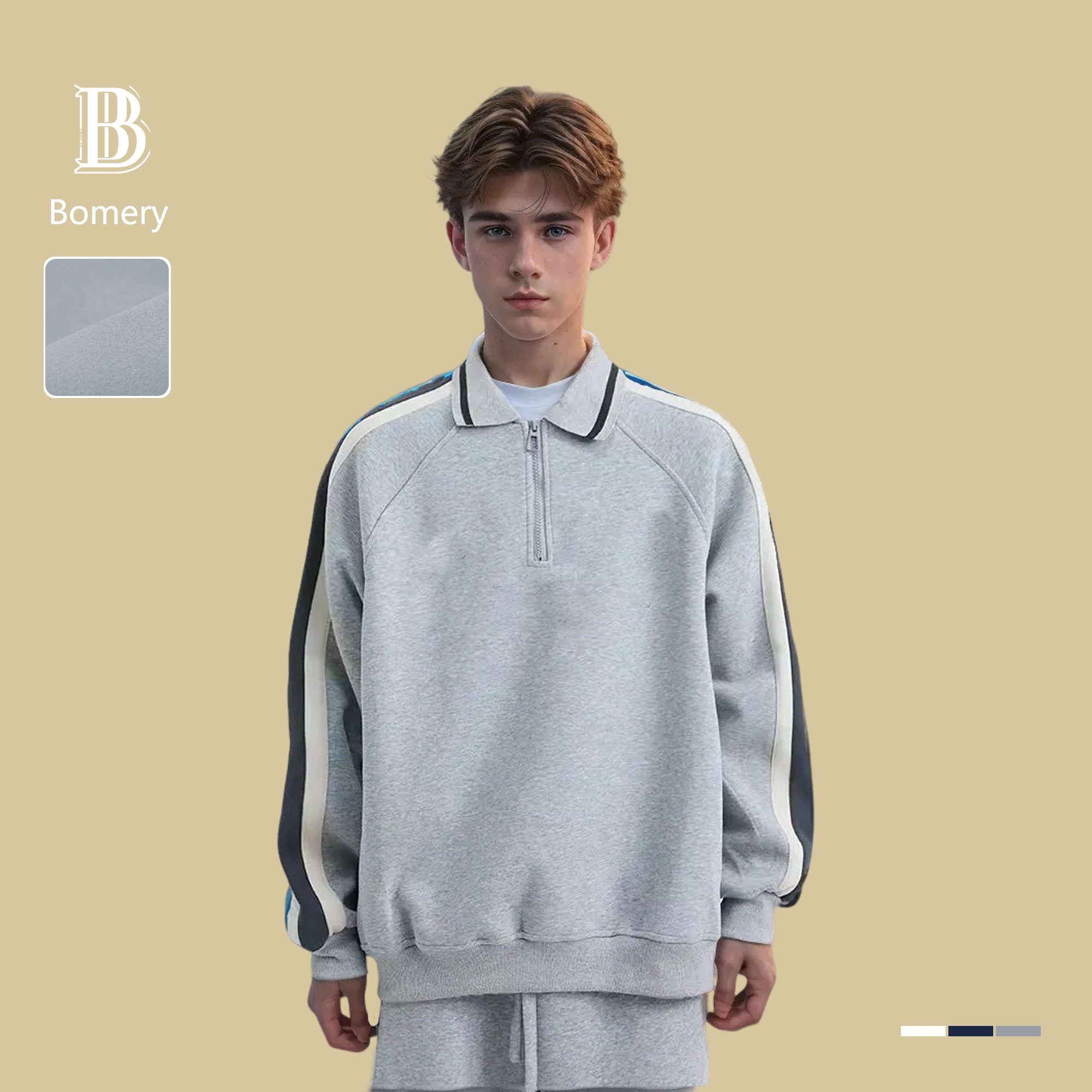 Bomery Men's Heavyweight Cotton Blend Pullover Hoodie Sweatshirt Embroidered Washed Terry Fabric Pocket Solid Color Autumn