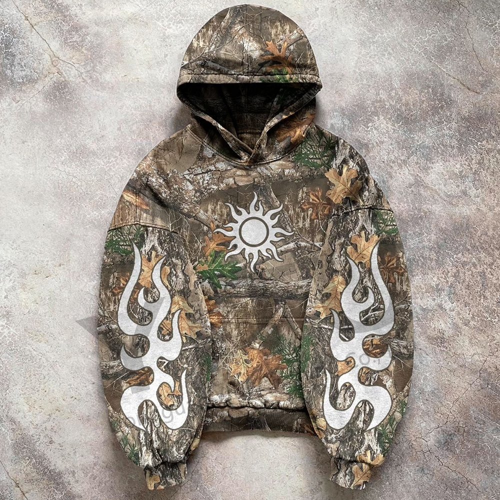 Custom fashion high quality drop shoulder street cammo sweatshirts heavyweight oversized boxy camouflage unisex men's hoodies