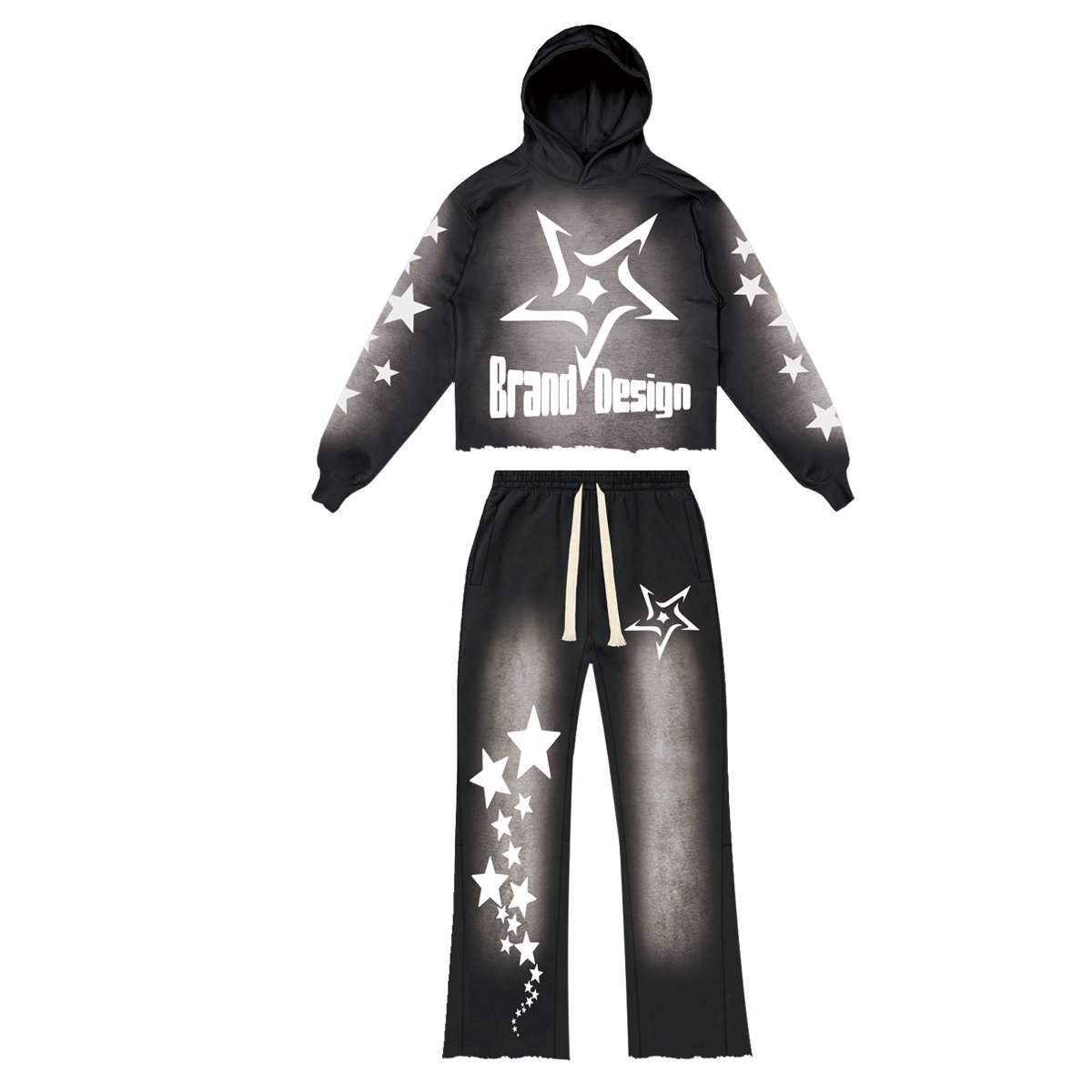 Wholesale Acid Wash Sun Faded Pullover Hoodies Streetwear Men's Clothing Custom Logo Sweatpants and Hoodie Set