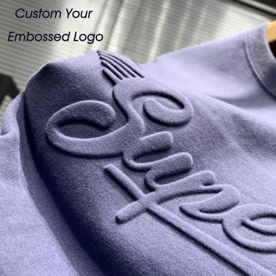 women Custom sweat shirt hoodie 3d emboss print vintage crewneck sweater men's embossed logo sweatshirts