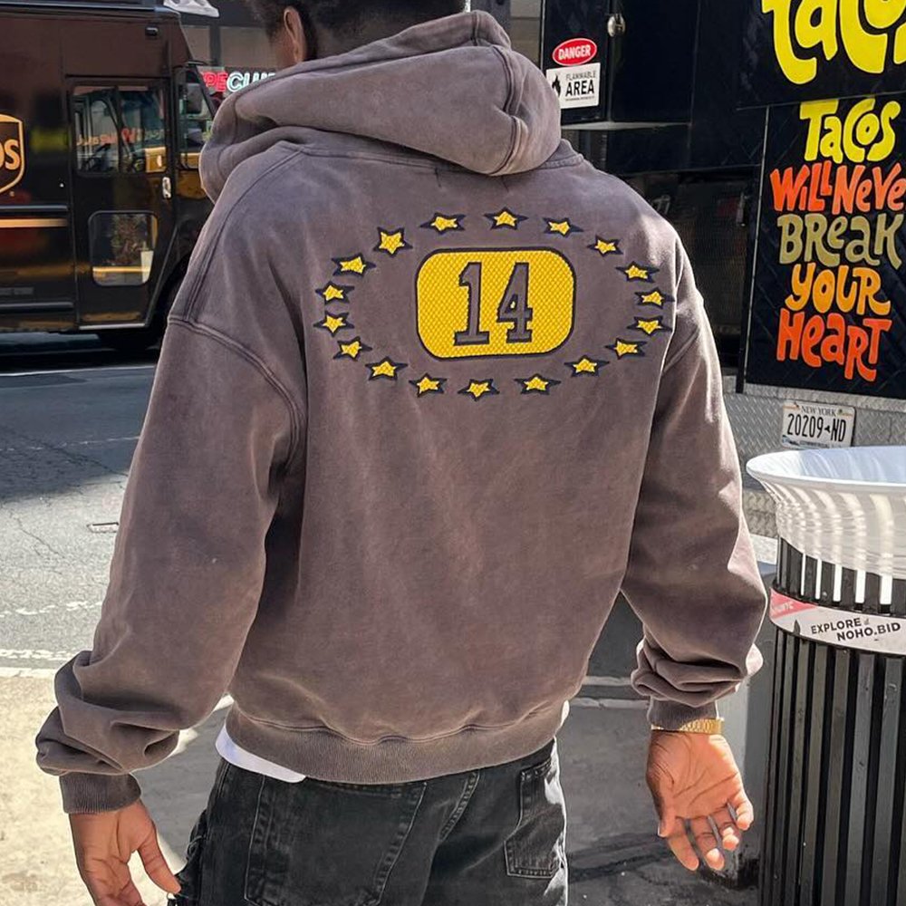 Custom Distressed Embroidery Patch Applique Sweater 500GSM French Terry Oversized Zip Up Acid Wash Hoodies
