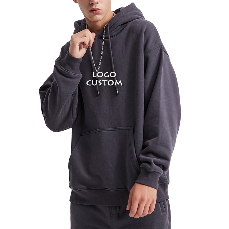 Fashion Casual Loose Sport Oversized Men's Hoodies Customized Heavy 360G Solid Color Drop Shoulder Mens Hoodies