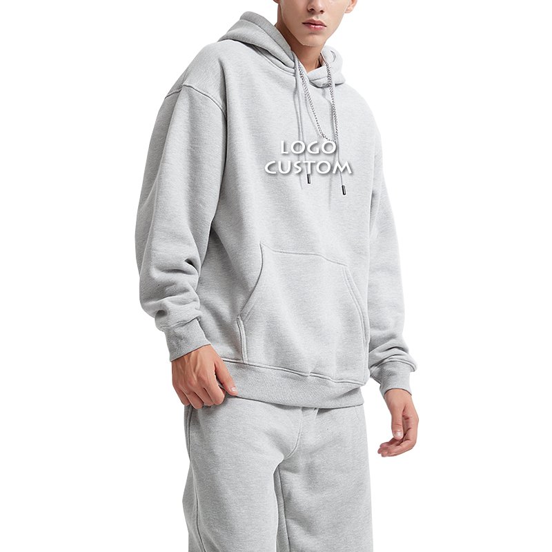 Fashion Casual Loose Sport Oversized Men's Hoodies Customized Heavy 360G Solid Color Drop Shoulder Mens Hoodies