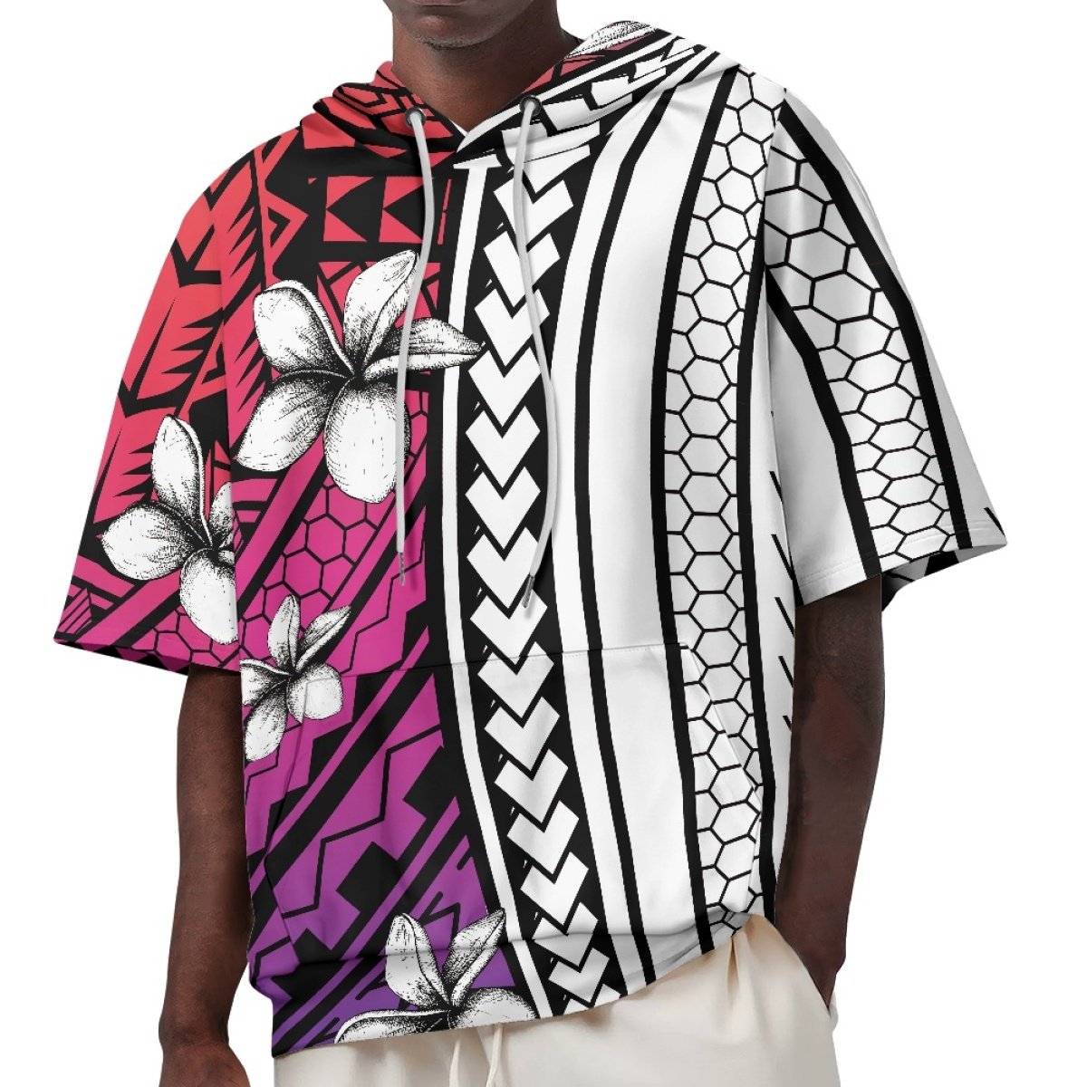 Dropshipping Clothes Print On Demand Men's Fashionable Versatile Short-Sleeved Sweatshirt Custom Polynesia Tribal Print Hoodie