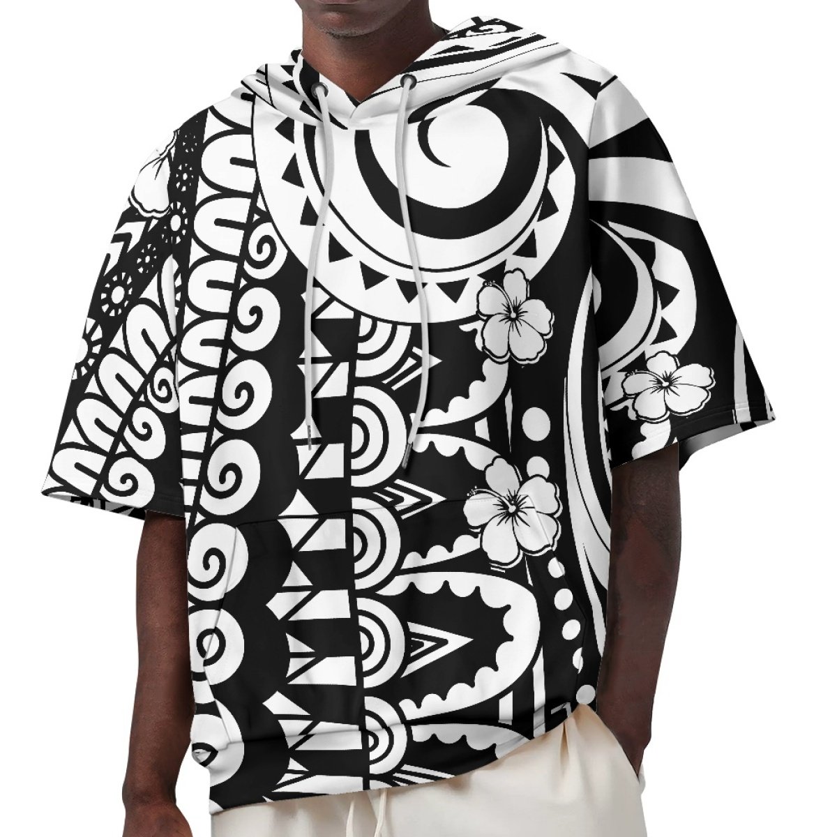 Dropshipping Clothes Print On Demand Men's Fashionable Versatile Short-Sleeved Sweatshirt Custom Polynesia Tribal Print Hoodie