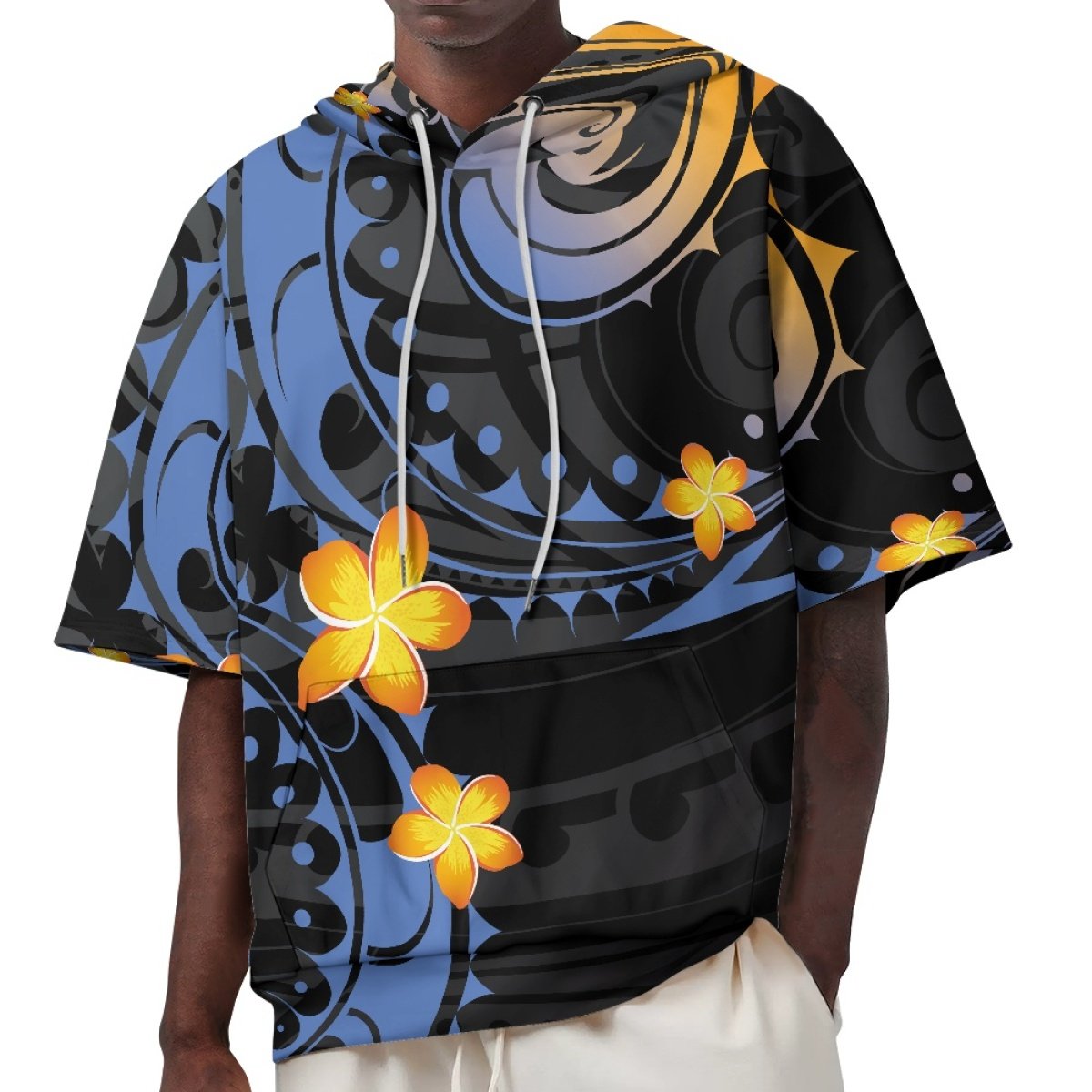 Dropshipping Clothes Print On Demand Men's Fashionable Versatile Short-Sleeved Sweatshirt Custom Polynesia Tribal Print Hoodie