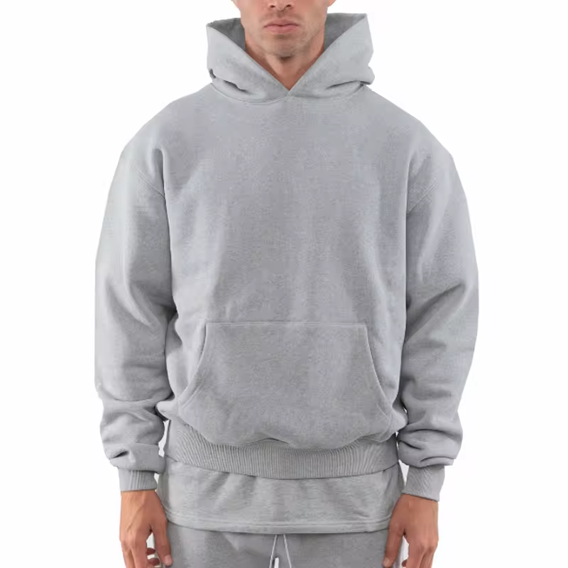 Men's Cotton Heavyweight Oversized Boxy Hoodie Customizable Streetwear Pullover with Embroidered Techniques Winter Plain Dyed