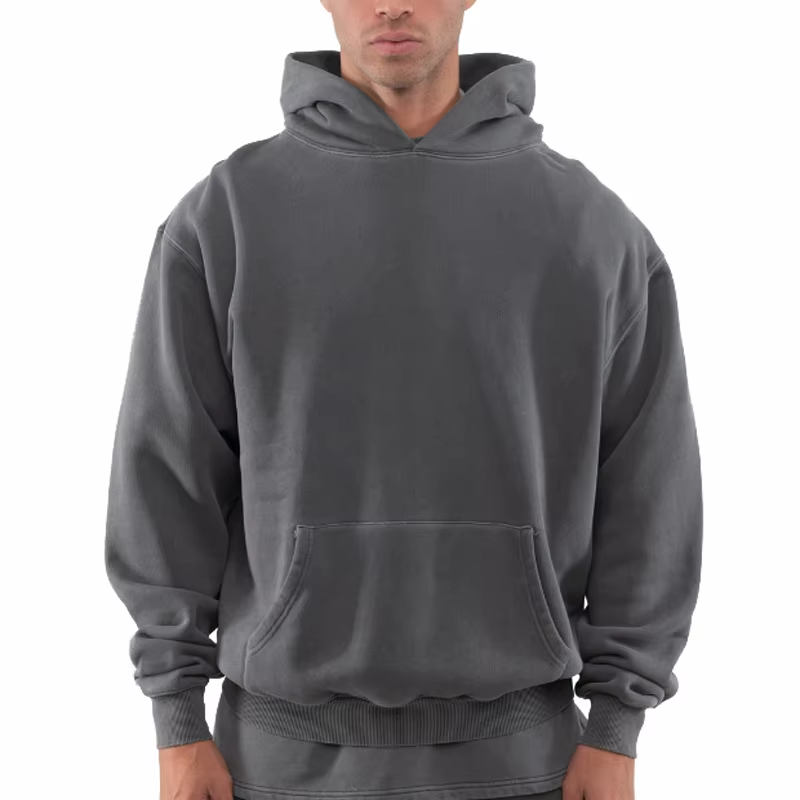 Men's Cotton Heavyweight Oversized Boxy Hoodie Customizable Streetwear Pullover with Embroidered Techniques Winter Plain Dyed