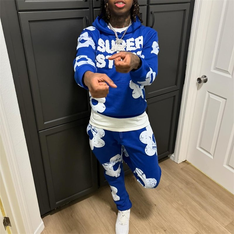 New Puff Printing Hoodie Sets For Men Women Screen Printed Sweatpants Unisex Y2K Tracksuits Fashion For Men In Bulk