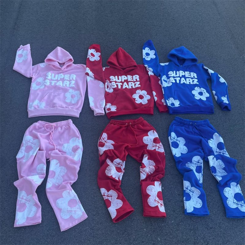 New Puff Printing Hoodie Sets For Men Women Screen Printed Sweatpants Unisex Y2K Tracksuits Fashion For Men In Bulk