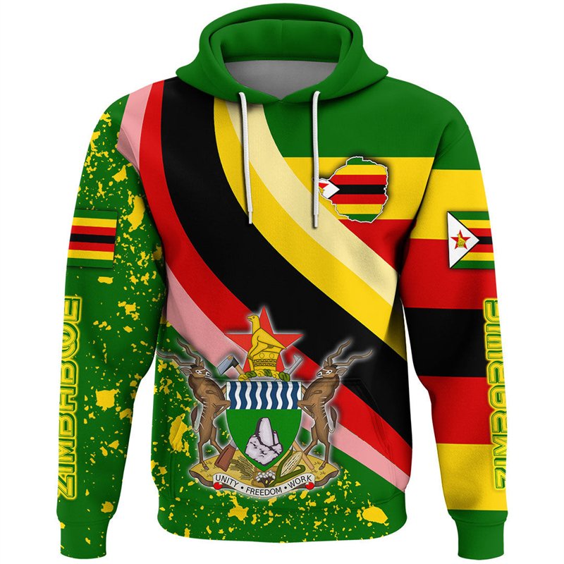 Zimbabwe Flag Map Graphic National Emblem Hoodie For Men Clothes Africa Boy Hoody Casual Men's Hoodies Sweatshirts