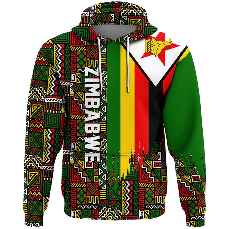 Zimbabwe Flag Map Graphic National Emblem Hoodie For Men Clothes Africa Boy Hoody Casual Men's Hoodies Sweatshirts