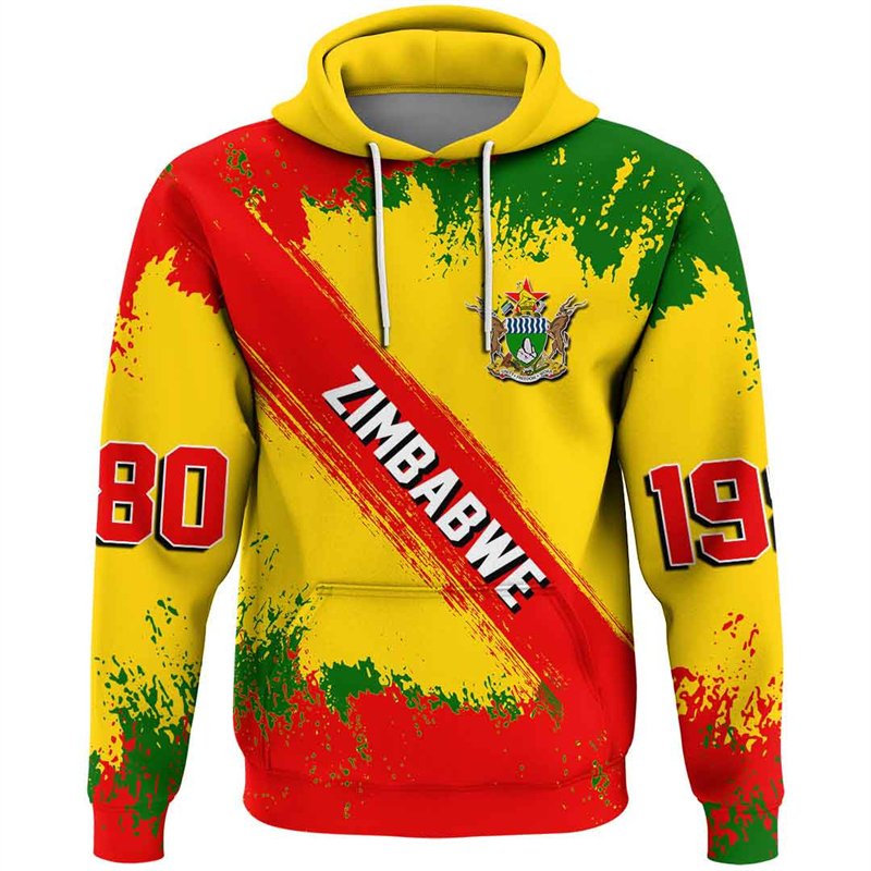 Zimbabwe Flag Map Graphic National Emblem Hoodie For Men Clothes Africa Boy Hoody Casual Men's Hoodies Sweatshirts