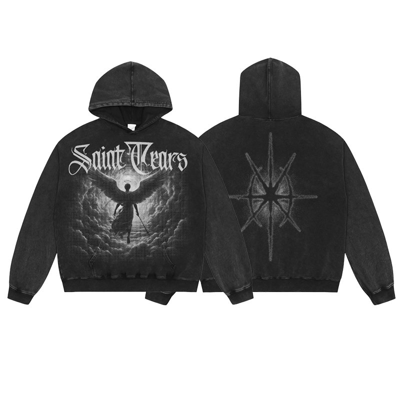 Manufacturer High Quality Heavyweight Streetwear Cotton Oversized Vintage Wash Print Saint Tears Terry Men's Hoodies&Sweatshirts
