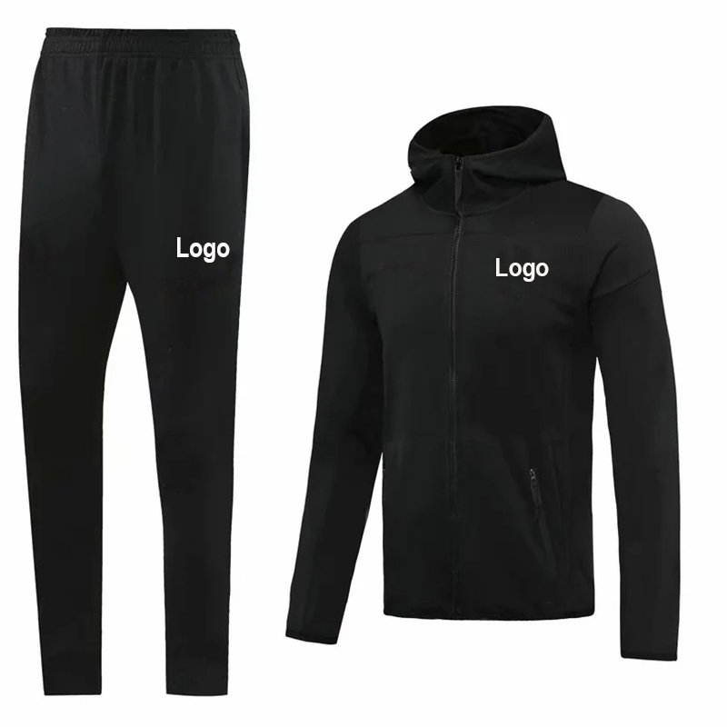High Quality Winter Men Sweatshirt Hoody Plain Dyed Solid Color 2piece Tracksuit Set With Zipper Hoodies Sportswear Jogging