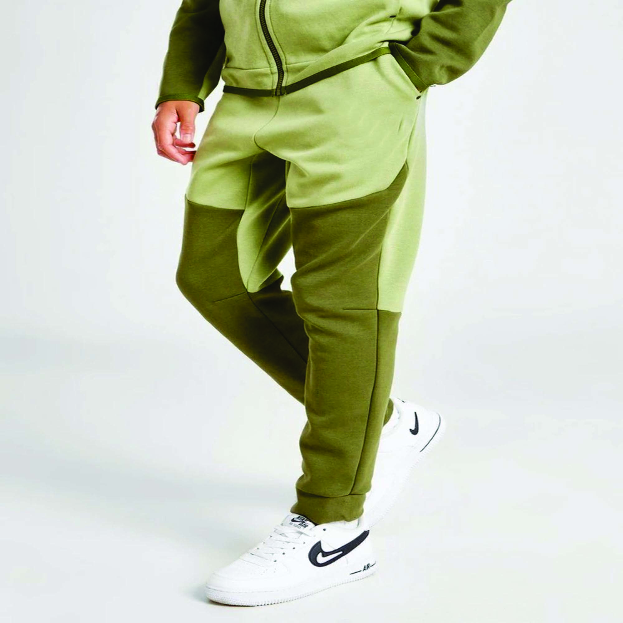 Custom Brand Logo Boys Tech Fleece Tracksuit 69% Cotton 31% Polyester Green Full Zip Hoodie Joggers Sweatpants Sweatsuit Winter