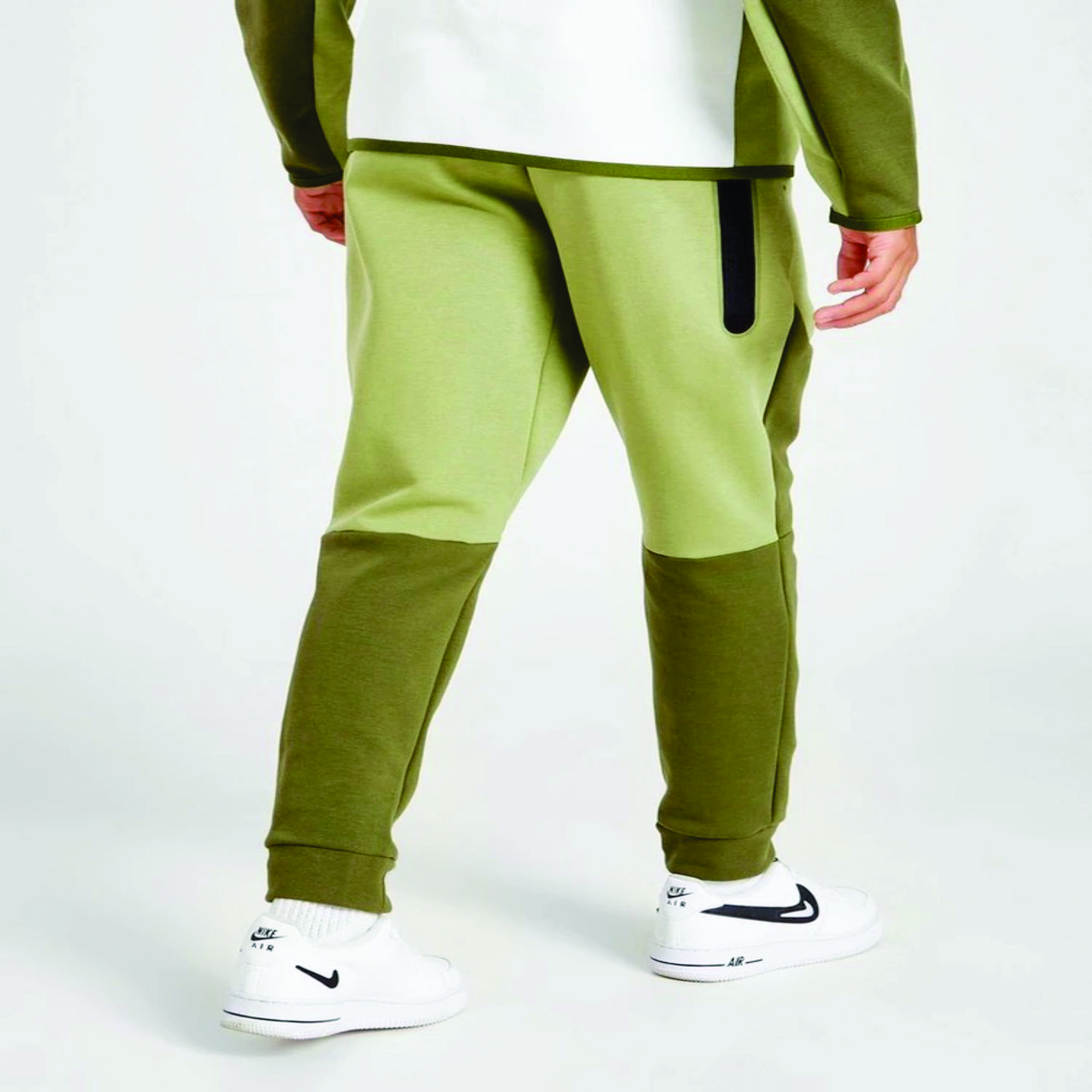 Custom Brand Logo Boys Tech Fleece Tracksuit 69% Cotton 31% Polyester Green Full Zip Hoodie Joggers Sweatpants Sweatsuit Winter