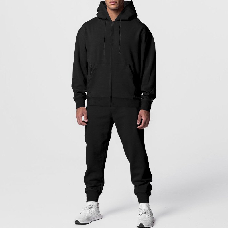 New Clothing Arrival Sports Jacket Sets Blank Color Fleece Inside Men's Hoodie Sets Zip-up Hoodie and Joggers