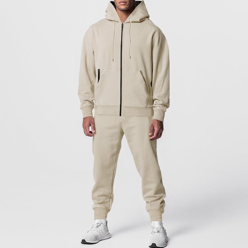 New Clothing Arrival Sports Jacket Sets Blank Color Fleece Inside Men's Hoodie Sets Zip-up Hoodie and Joggers