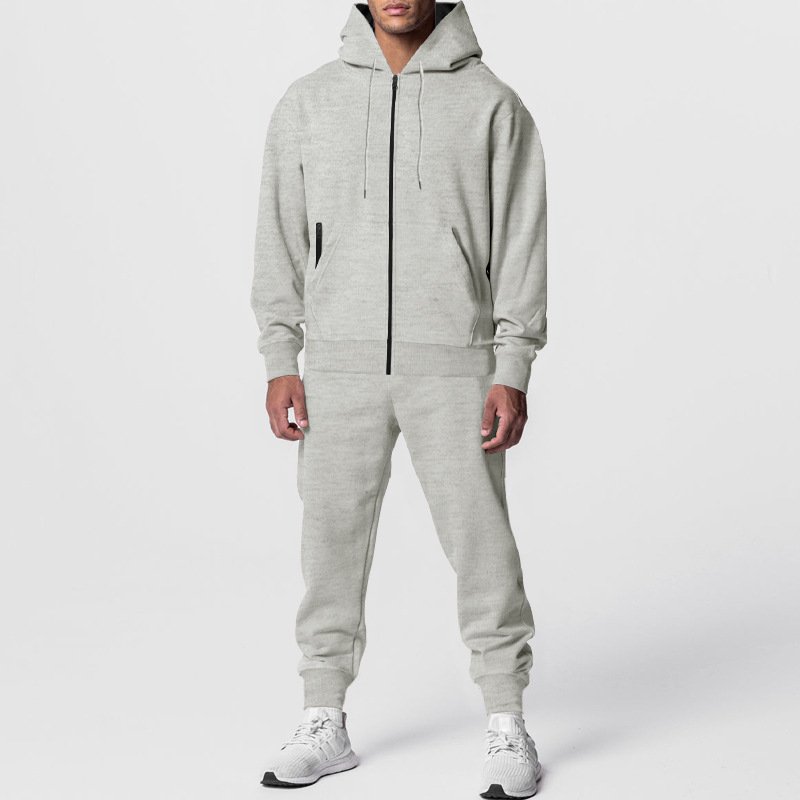 New Clothing Arrival Sports Jacket Sets Blank Color Fleece Inside Men's Hoodie Sets Zip-up Hoodie and Joggers