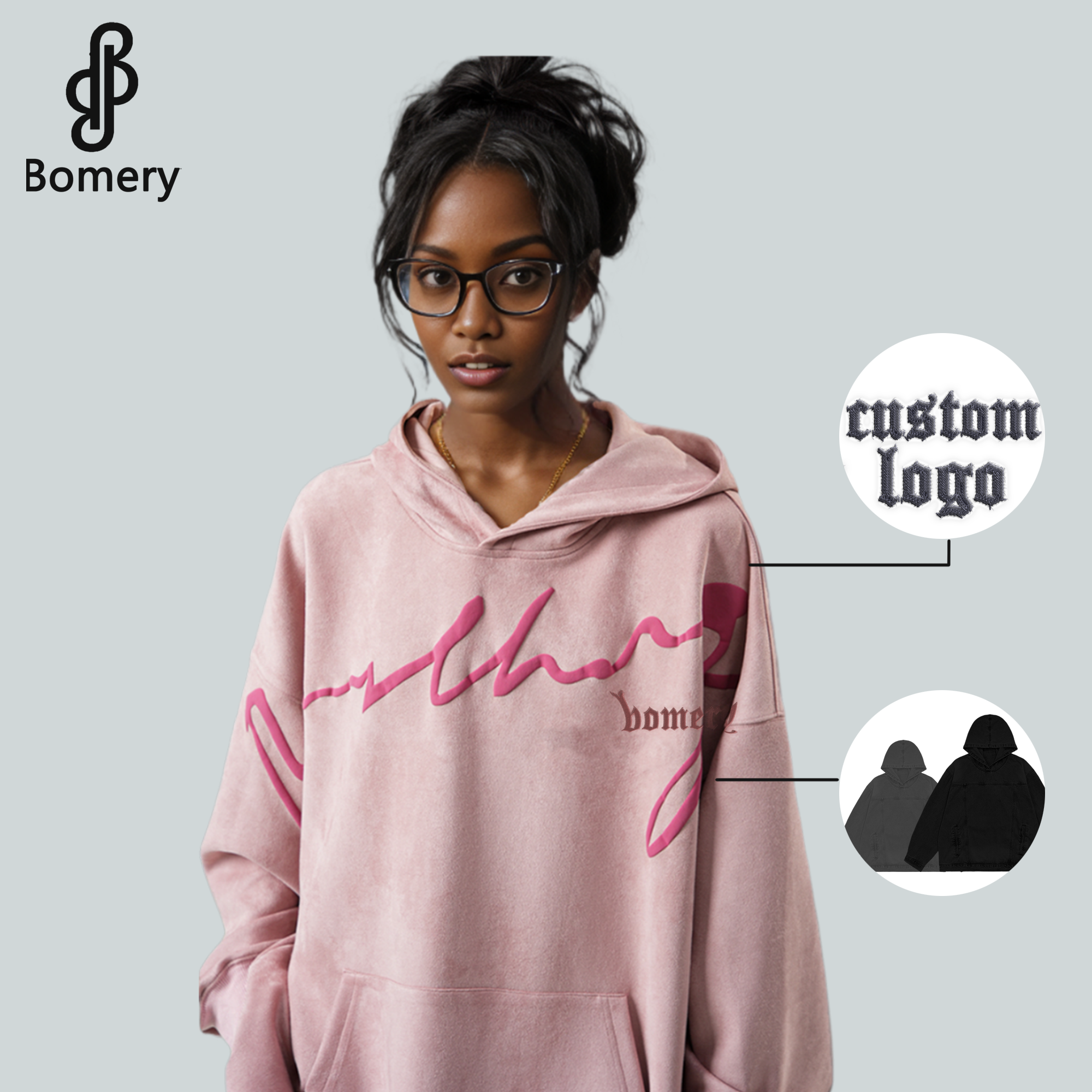 Bomery 2024 Unisex Custom Puff Print Hoodie High Quality men's hoodie Oversized Zip-Up Sweatshirt Anti-Wrinkle men's hoodies