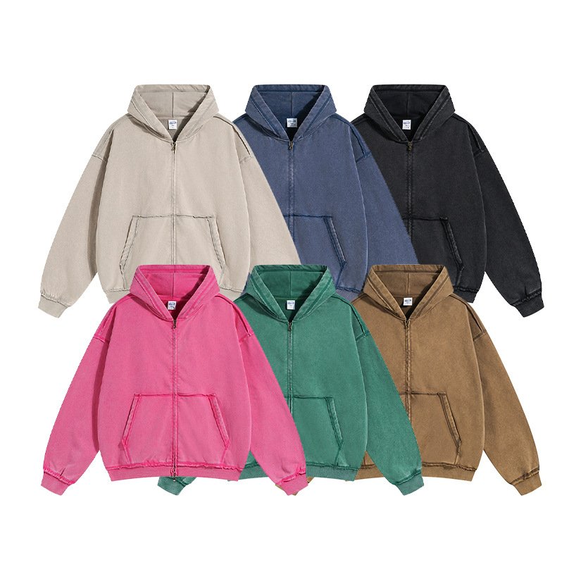 Fashion Vintage Double Zipper Hoodie 450 GSM Loose Unique Zipper Hoodie Custom Hoodies For Man