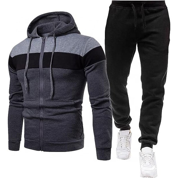 Men's Custom Embroidery Logo Sportswear Suit Casual Active Hoodie Track Jogger with Zipper Outwear