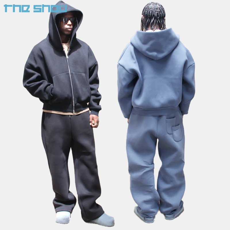 Custom 450 500gsm Men's Jogger Tracksuit Men Heavyweight Baggy Sweatpants Hoodie Flare Sweat Pants and Hoodie Sets Sweatsuit Men