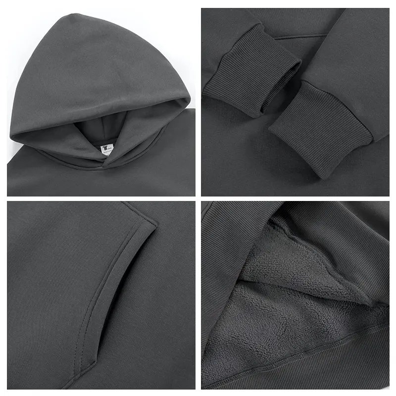 OEM High Quality Men's Black Fleece Oversize Hoodie Plus Size Long Sleeves Zip Customizable Puff Anti-Shrink Customizable
