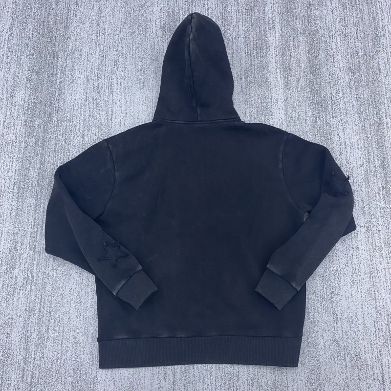 Custom Vintage Streetwear Distressed Letter Embroidery Cropped zipper Pullover Acid Wash Cropped Men's Hoodies H-608