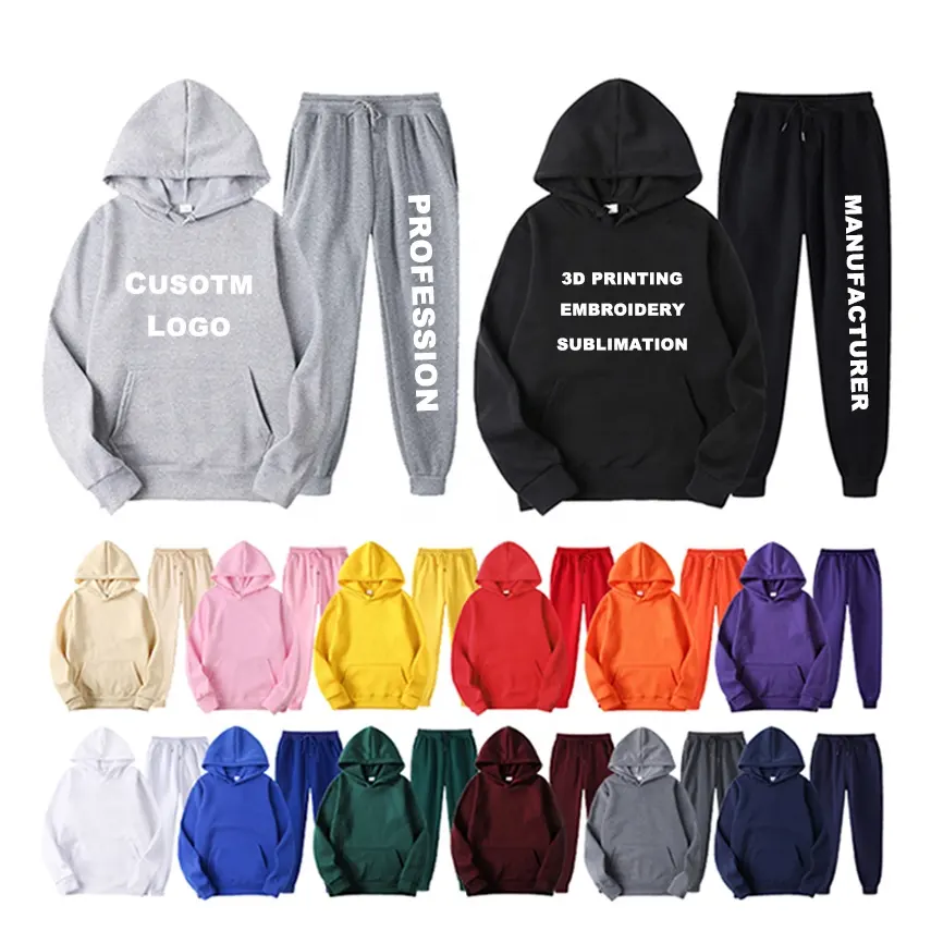 Professional Manufacture Sublimation Blanks Puff Printing Hoodie Set 100%Cotton Custom Design Sweatpants And Hoodie
