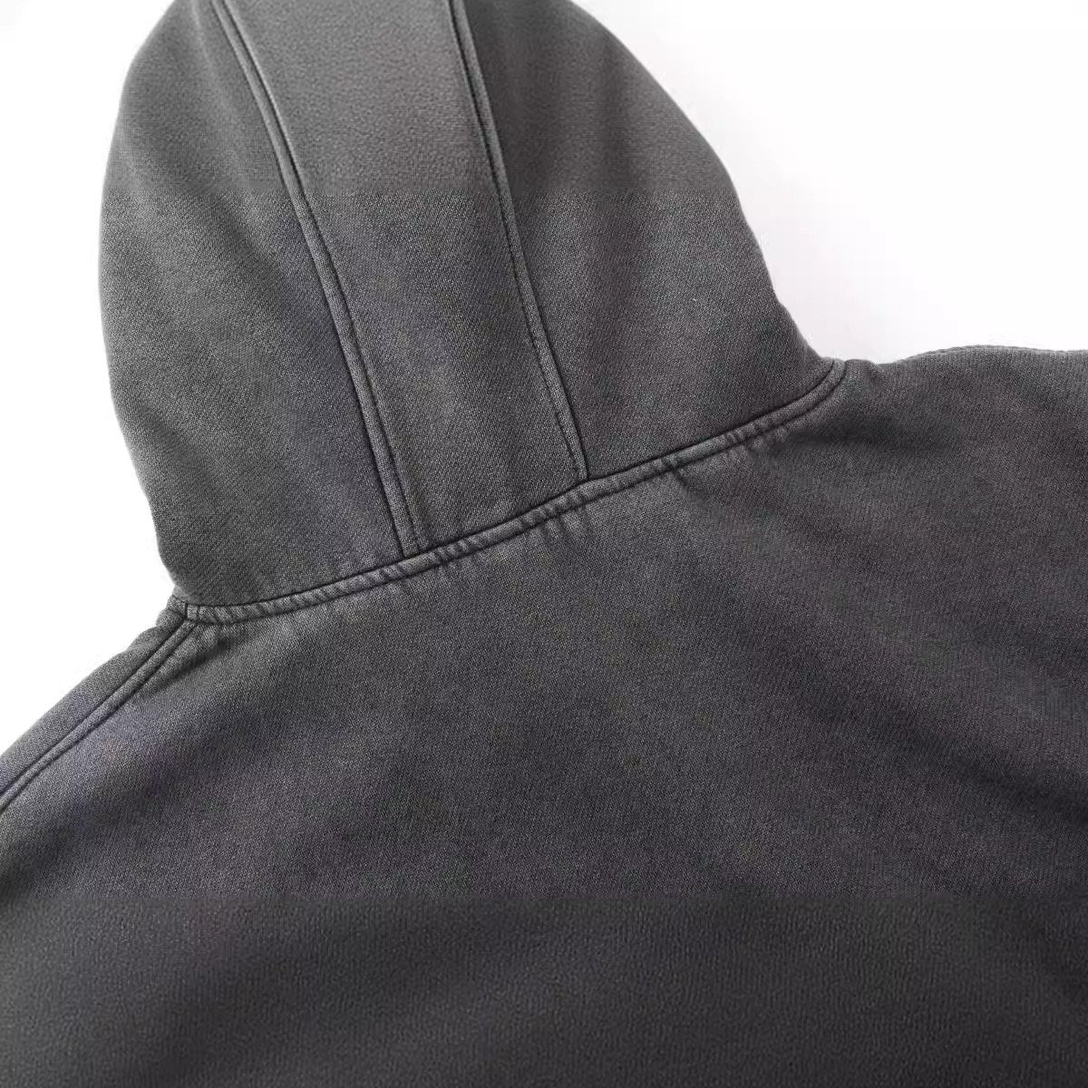 Wholesale Streetwear Vintage Dark Grey Acid Wash Zip Hoodie Heavyweight Cotton Oversized Hoodie No String Men'S Hoodie