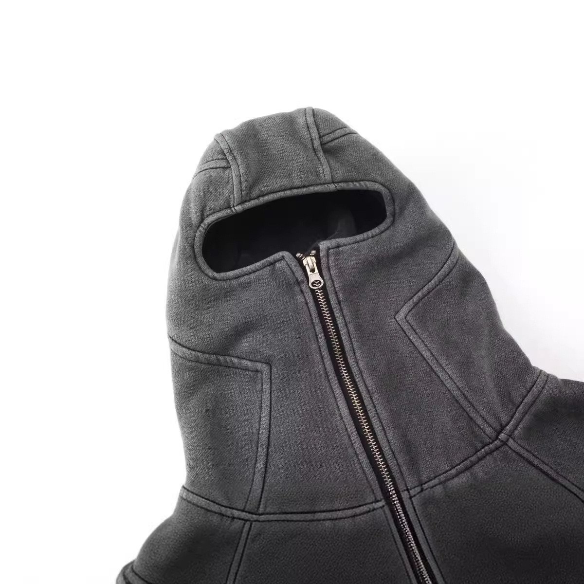 Wholesale Streetwear Vintage Dark Grey Acid Wash Zip Hoodie Heavyweight Cotton Oversized Hoodie No String Men'S Hoodie