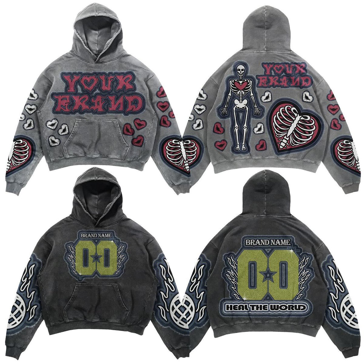 New Arrival Custom Design Logo Fashion Hip Hop Vintage Stone Washed Chenille Distressed Applique Embroidery Crop Hoodies