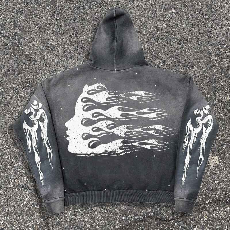 Custom vintage oversize washed pullover hoodie custom print sun faded sweatshirt custom Mens Distressed Acid Wash Hoodie