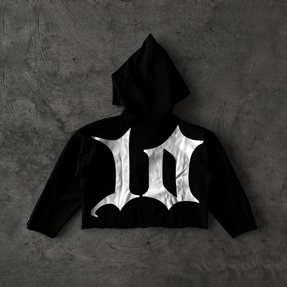 Custom Double Zipper Rhinestone Sleeve Pointy Hood Screen Printing Logo Raw Hem Raw Edge Cuff Terry 100%Cotton Men Hoodie