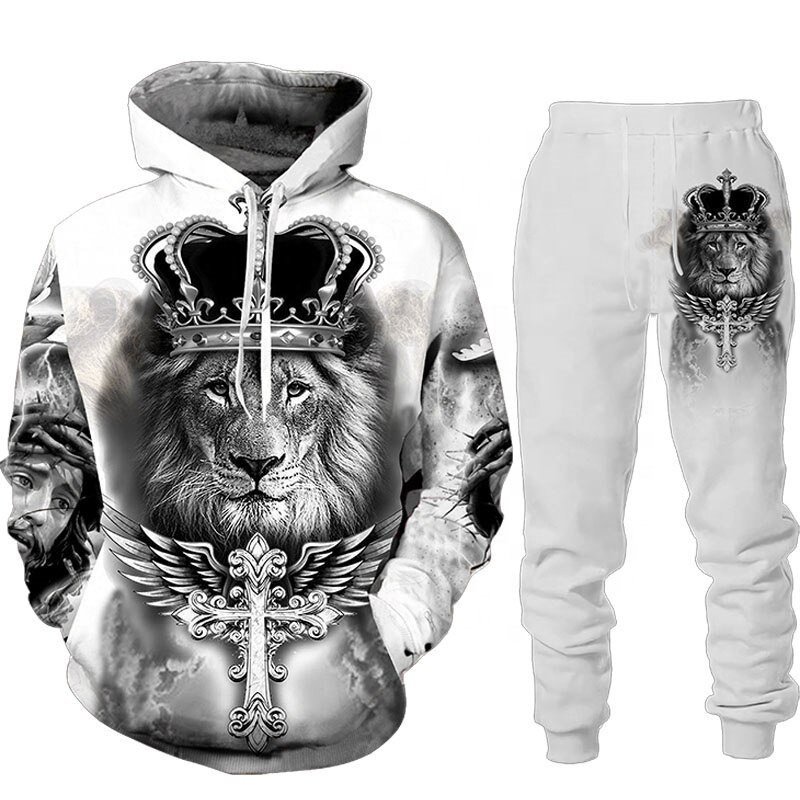 Custom Outdoor Sport Men 2 Piece Sweater Set 3D The Lion King Printed Tracksuit Set Plus Size S-6XL Men'S Hoodies Set